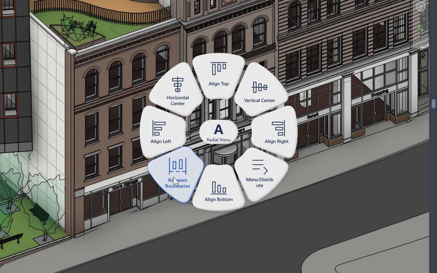 The NimDeck Radial Menu open over a Revit 3D view